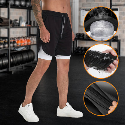 Herren Sport Shorts Laufshorts 2 in 1 Kurze Running Sporthose Fitness Training