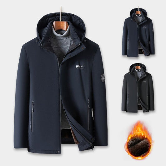 🎁Bestes Geschenk🎁Wattierte Thermo-Plüschparka für Herren mit abnehmbarer Kapuze