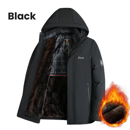 🎁Bestes Geschenk🎁Wattierte Thermo-Plüschparka für Herren mit abnehmbarer Kapuze